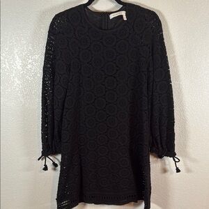 See By Chloe Black Crochet Lace Circles Boho Mini Dress Size 40(US 8)